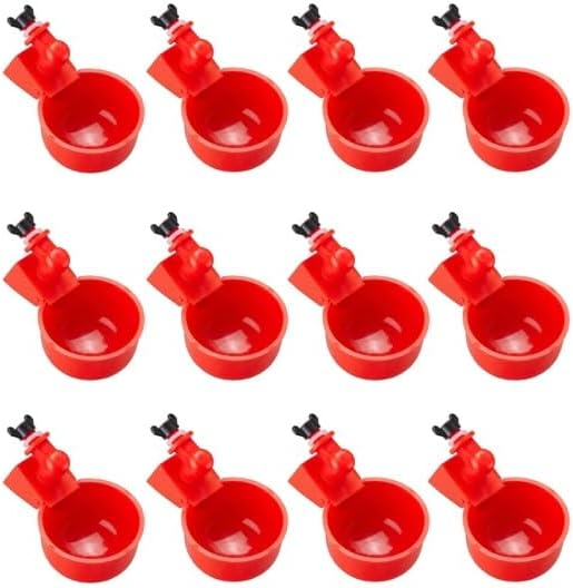 Red Chicken Waterer Gravity Water Cup Automatic Poultry Drinker | Conveniently use with Any Plastic Water Container or Bucket | No Float Design | 4 Cups