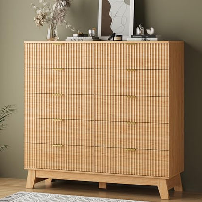 Fluted Dresser for Bedroom with 10 Drawers