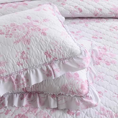 Pink Ruffled Quilt Queen Size with 2 Pillow Shams