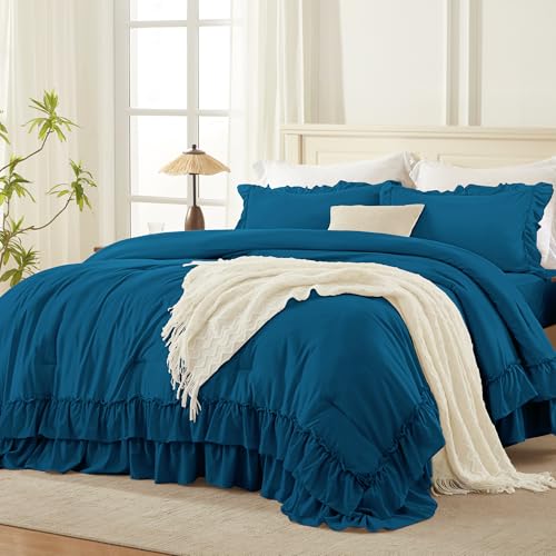 Teal Twin Size Ruffle Comforter Set