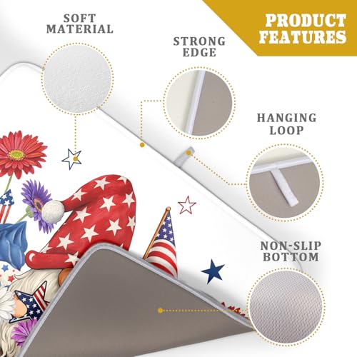 4th of July Dish Drying Mat for Kitchen Counter Cute Patriotic Super Absorbent Reversible Microfiber Kitchen Countertop Protector Dishes Pad Large 18x24 inch