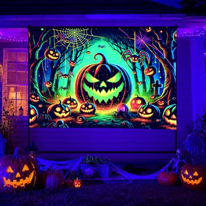 Halloween UV Tapestry Pumpkin Forest Neon Decor 78 x 59 Inch