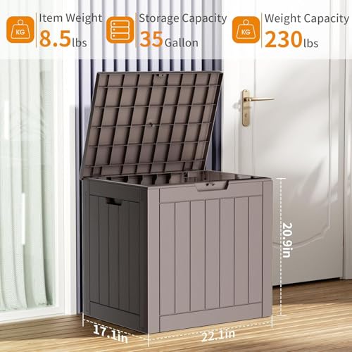 35 Gallon Deck Boxes Resin Outdoor Storage Box UV Resistant Outside Deck Box with Lockable Lid for Patio Furniture