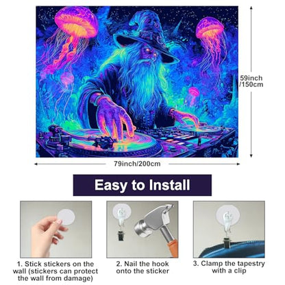 Blacklight Tapestry Wizard DJ Party Backdrop 78 x 59 Inch