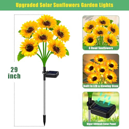 4 Pack Solar Sunflower Lights with 24 Solar Flowers Garden Decor (2 Count)