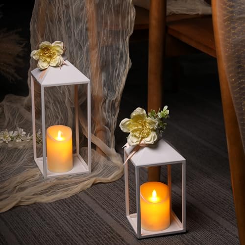 2 Pcs Wedding Lanterns Decorative with Candles White Farmhouse Lanterns (2 Count)