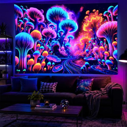 Blacklight Tapestry Fantasy Forest Room Decor 78 x 59 Inch