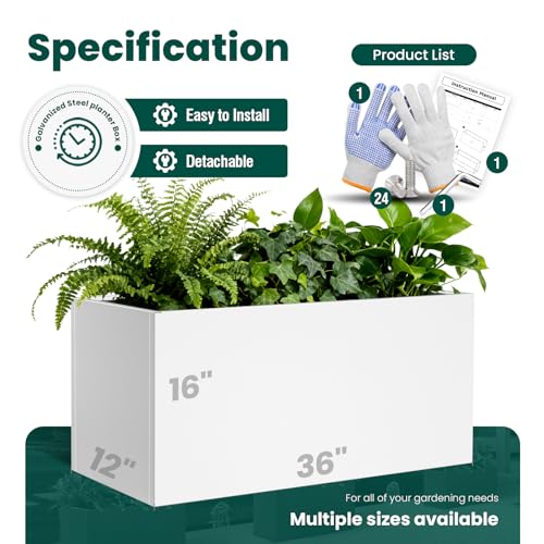 Metal Rectangular Planter 36" L x 12" W x 16" H
