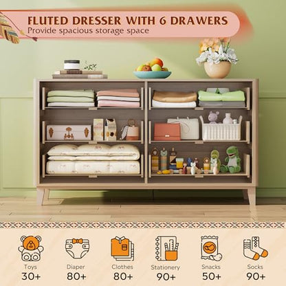 Fluted Dresser for Bedroom with 6 Drawers