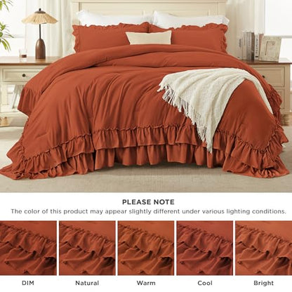 Burnt Orange Twin Size Ruffle Comforter Set