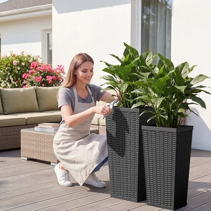 30" Front Porch Resin Rattan Tall Planters 2 Pack (2 Count)