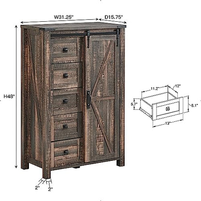 5 Drawers Dresser with Sliding Barn Doors