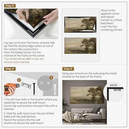 24"x46" Extra Large Framed Wall Art Vintage Landscape with Trees and Distant Horizon for Home Living Room Bedroom Decor