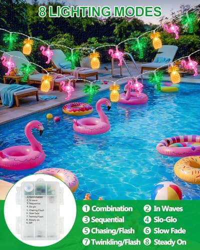 50 LED 25ft Summer Hawaiian Beach Battery String Lights Outdoor with Remote