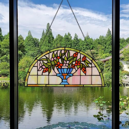 Half Moon Stained Glass Window Hanging Tiffany Style 16" x 8" Half