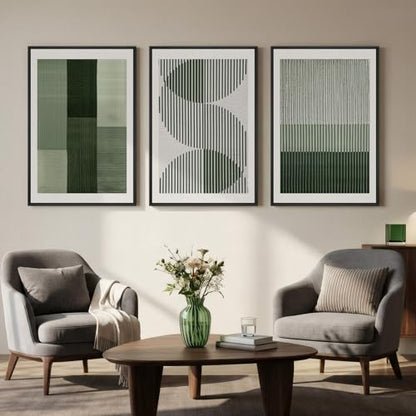 Large Framed Sage Green Abstract Wall Art for Living Room (3 Count)