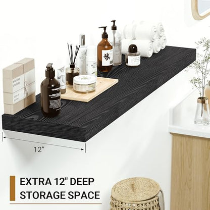 Black Floating Shelve 48 Inches 12 Inch Deep (2 Count)
