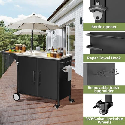 Outdoor Grill Table with Sink & Foldable Worktop
