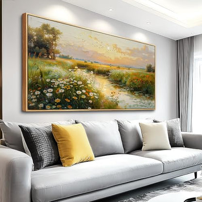 Wood Framed Canvas Wall Art For Living Room Wall Decor For Bedroom Office Wall Decoration Pastoral Scenery Painting Water edge Pictures Artwork Room Aesthetic Home Decor 20x40 In