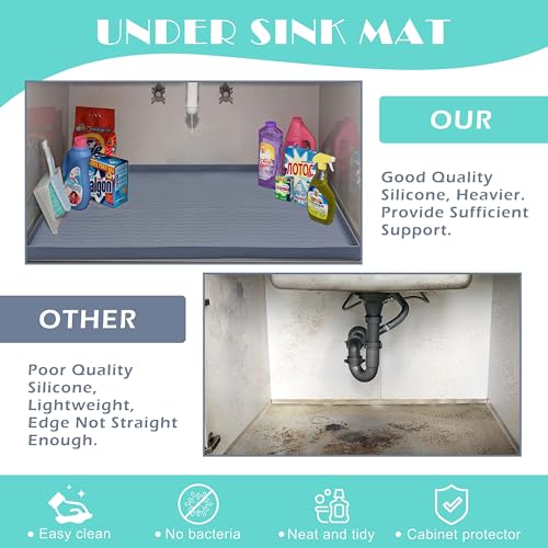 Waterproof Silicone Under Sink Mat 37'' x 22'' Shelf Liner for Kitchen and Bathroom