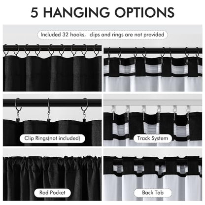 100% Blackout Back Tab Pleat Linen Curtains 50" Wx108 L (2 Count)