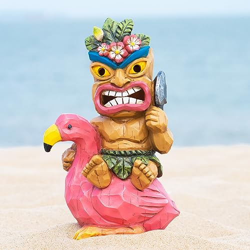 Solar Tiki Garden Statue Outdoor Decor with Flamingo Waterproof for Tiki Bar