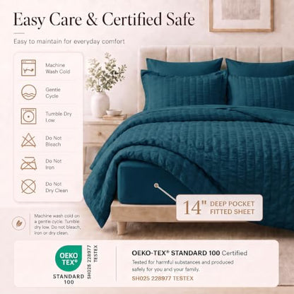 Full Size Comforter Set 7 Pieces Lyons Blue Seersucker Bed in a Bag