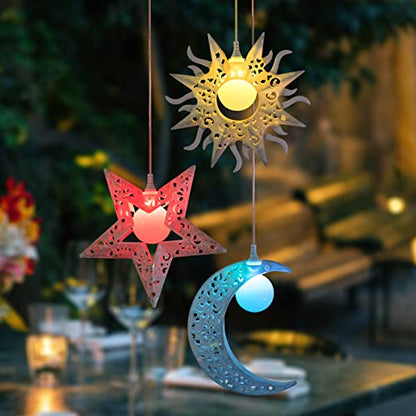 Solar Wind Chimes with Sun Moon Star Color Changing Windchimes