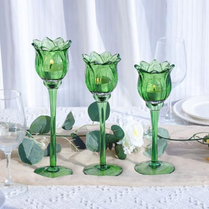Green Glass Tulips Candle Holders Set of 3 (3 Count)