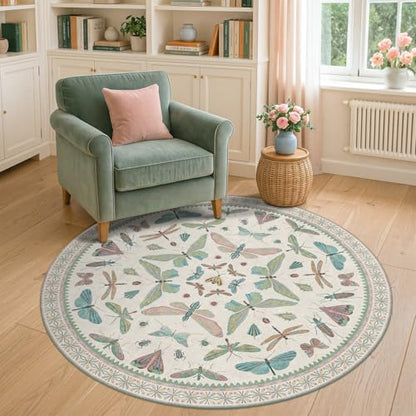 Insect Light Green 5ft Round Area Rug for Living Room (25 Sq Ft)