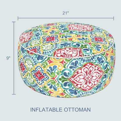 Indoor Outdoor Inflatable Ottoman with Handle D21 x H9 Inch