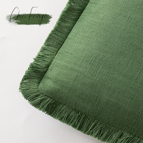 Decorative Linen Fringe Throw Pillow Covers 18×18 Forest Green (4 Count)