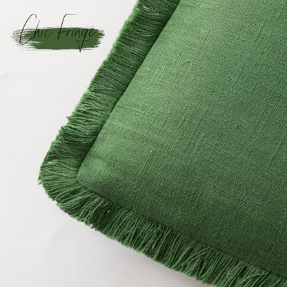 Decorative Linen Fringe Throw Pillow Covers 18×18 Forest Green (4 Count)