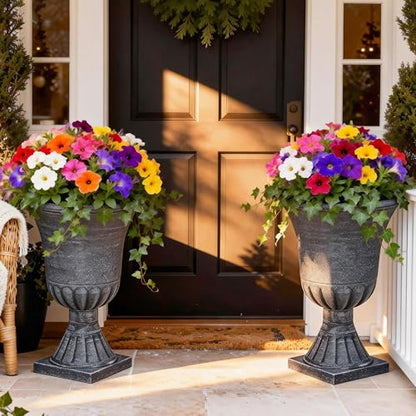 Autodaya 22" Handmade Washed Black Urn Planters Set of 2 Plastic Pots (2 Count)