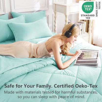 Queen Comforter Set with Sheets Spa Blue