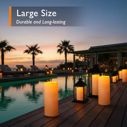 12" x 5" Large Waterproof Outdoor Flameless Candles with Remote Control and Timer (2 Count)