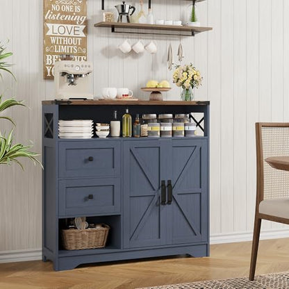 Farmhouse Buffet Sideboard Cabinet with 2 Drawers and Open Shelf