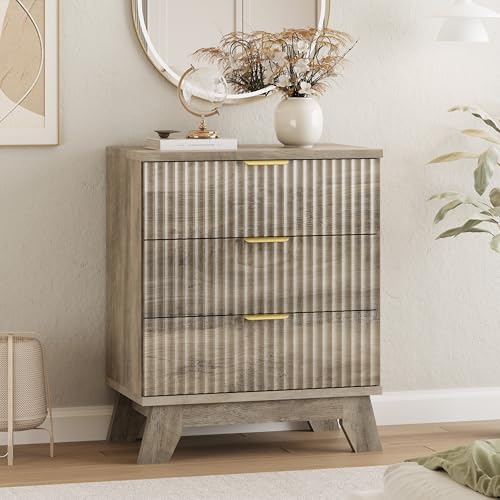 Fluted Dresser for Bedroom with 3 Drawers