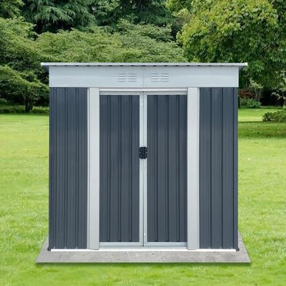 6' x 4' Outdoor Metal Storage Shed Outdoor Shed Galvanized Steel Garden Shed with Sliding Door and Window for Ventilation Storage Sheds House for Backyard Garden（Grey）