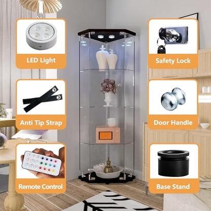 Corner Glass Display Cabinet with LED