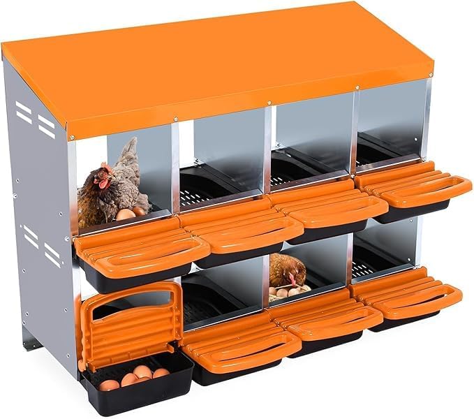 Chicken Nesting Box, 8-Compartment Egg Laying Box, Convenient for Collecting Eggs, Ventilated Poultry House Equipment in Metal Chicken Coop, Suitable for Hens and Ducks, (Orange, Without Stand)