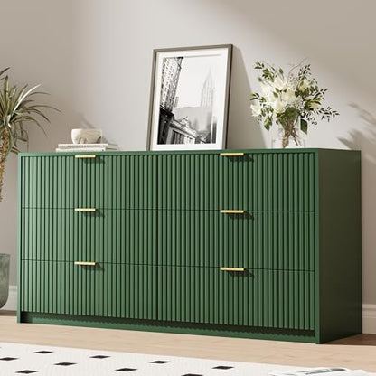 Green 6 Drawer Dresser for Bedroom