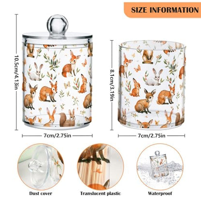 2 Pack Qtip Holder Organizer Dispenser Watercolor Woodland Animals Bathroom Storage Canister Cotton Ball Holder Container for Cotton Pads (2 Count)