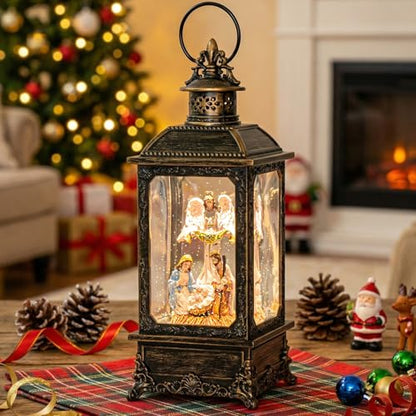 Christmas Snow Globe Lighted Angel & Nativity Scene