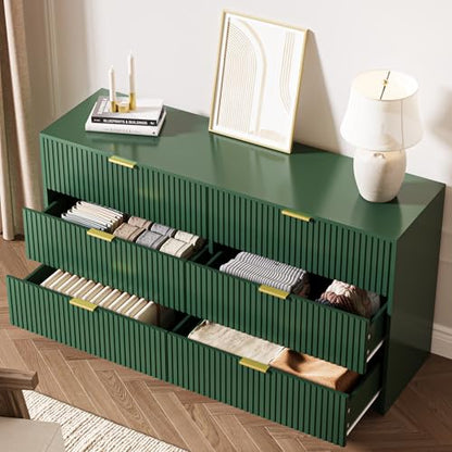 Green 6 Drawer Dresser for Bedroom