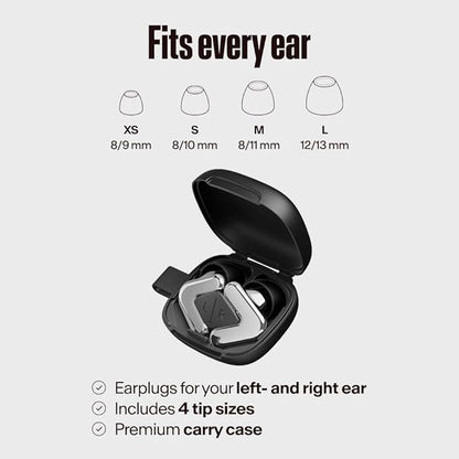 Alpine Tune Earplugs, Concert Ear Plugs for Noise Reduction, High Fidelity Music Quality, 19dB Hearing Protection with Crystal Clear Sound, Incl. 4 Sizes, For Parties, Raves, Festivals & Clubs, Silver