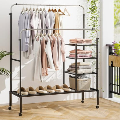 Rolling Double Rods Garment Rack