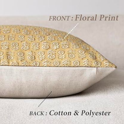 Decorative Floral Print Throw Pillow Covers 22×22 Light Yellow (2 Count)