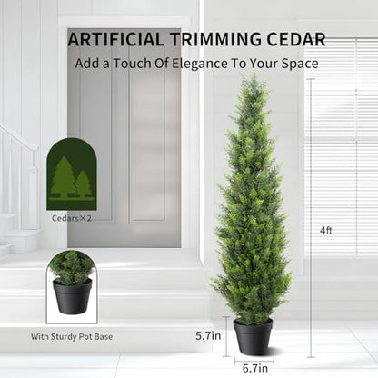 4FT Artificial Cedar Topiary Trees 2 Set (2 Count)