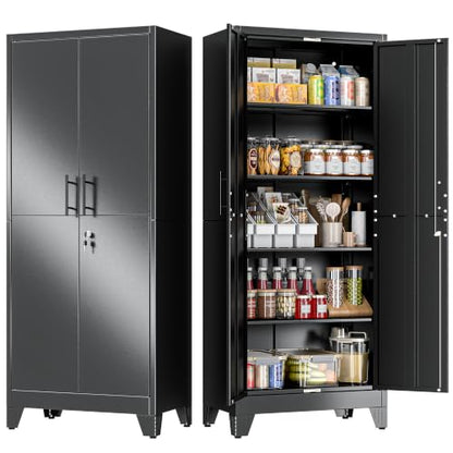 71" Tall Metal Pantry Storage Cabinet with Lock